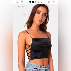NWT Motel Rocks Ozka Satin Black Tie Back Bodice Crop Top - S MotelRocks